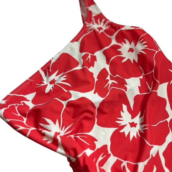 Vince Camuto Women's Red/White Hibiscus One Shoulder Swimsuit Size 10 One Piece - Picture 3 of 4